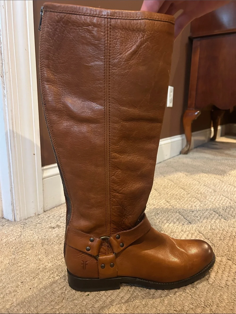 Frye Tall Cognac Leather Harness Riding Boots